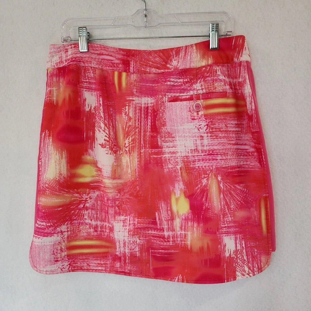 EP Pro Golf Skort Womens 10 Pink Orange‎ Abstract Brushstroke Performance Skirt